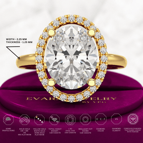 3 Carat Oval Lab Grown Diamond Halo Engagement Ring - Evara Jewelry LLC