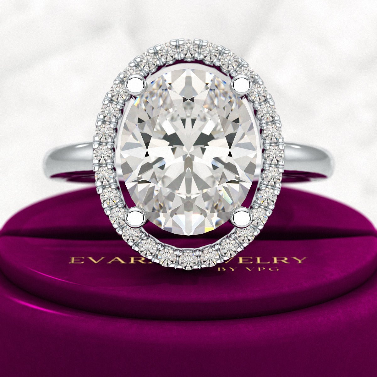 3 Carat Oval Lab Grown Diamond Halo Engagement Ring - Evara Jewelry LLC