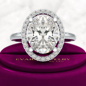 3 Carat Oval Lab Grown Diamond Halo Engagement Ring - Evara Jewelry LLC