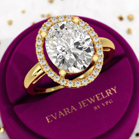 3 Carat Oval Lab Grown Diamond Halo Engagement Ring - Evara Jewelry LLC