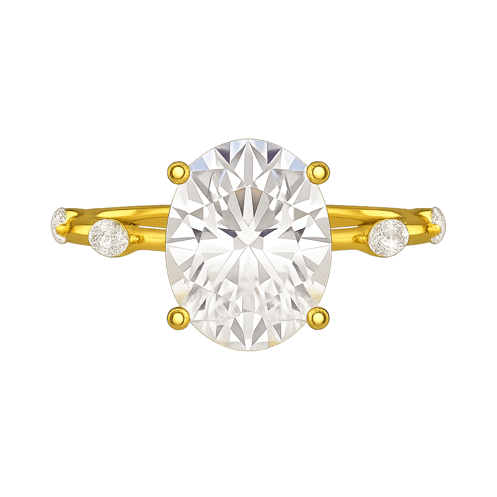 3 Carat Oval Lab Grown Diamond Minimalist Thin Engagement Ring with Marquise Accent Stones - Evara Jewelry LLC