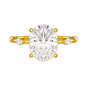 3 Carat Oval Lab Grown Diamond Minimalist Thin Engagement Ring with Marquise Accent Stones - Evara Jewelry LLC