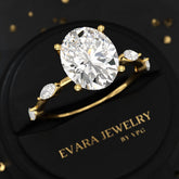 3 Carat Oval Lab Grown Diamond Minimalist Thin Engagement Ring with Marquise Accent Stones - Evara Jewelry LLC