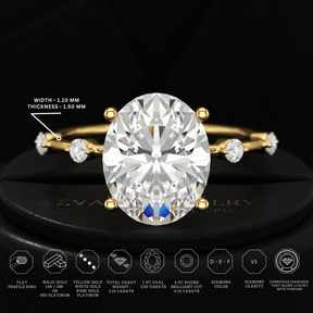 3 Carat Oval Lab Grown Diamond Thin Engagement Ring - Evara Jewelry LLC