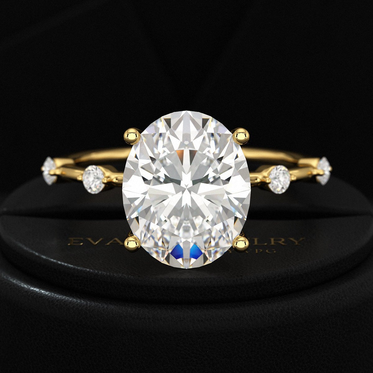 3 Carat Oval Lab Grown Diamond Thin Engagement Ring - Evara Jewelry LLC