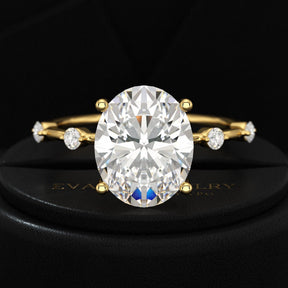 3 Carat Oval Lab Grown Diamond Thin Engagement Ring - Evara Jewelry LLC