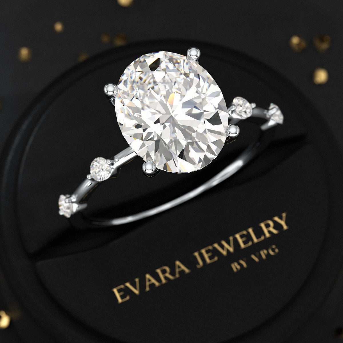 3 Carat Oval Lab Grown Diamond Thin Engagement Ring - Evara Jewelry LLC