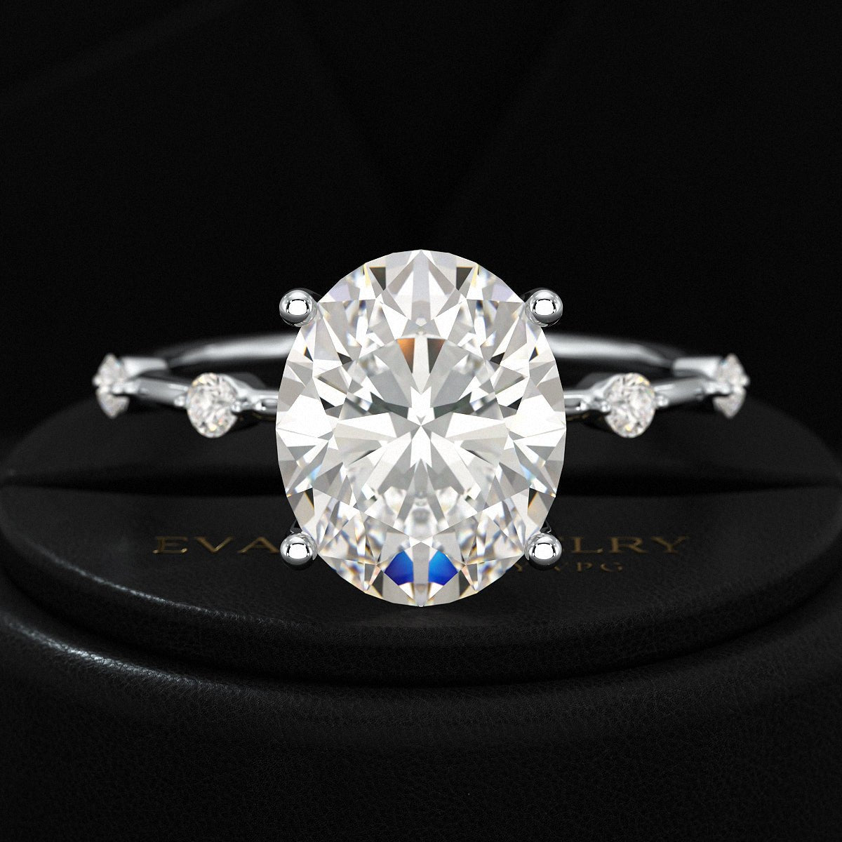 3 Carat Oval Lab Grown Diamond Thin Engagement Ring - Evara Jewelry LLC