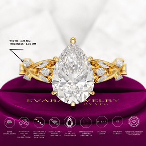 3 Carat Pear Cut Diamond Nature Inspired Art Deco Engagement Ring - Evara Jewelry LLC