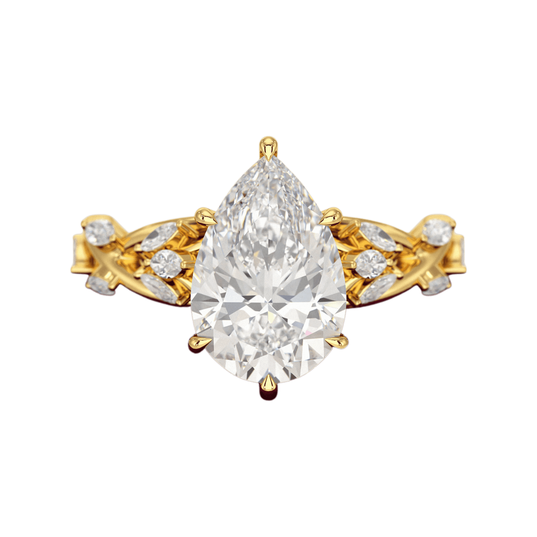3 Carat Pear Cut Diamond Nature Inspired Art Deco Engagement Ring - Evara Jewelry LLC