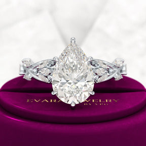 3 Carat Pear Cut Diamond Nature Inspired Art Deco Engagement Ring - Evara Jewelry LLC