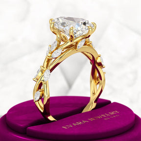 3 Carat Pear Cut Diamond Nature Inspired Art Deco Engagement Ring - Evara Jewelry LLC