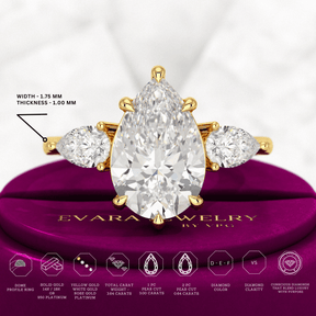 3 Carat Pear Cut Diamond Three Stone Engagement Ring - Evara Jewelry LLC