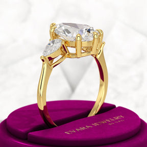 3 Carat Pear Cut Diamond Three Stone Engagement Ring - Evara Jewelry LLC
