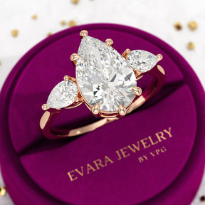 3 Carat Pear Cut Diamond Three Stone Engagement Ring - Evara Jewelry LLC