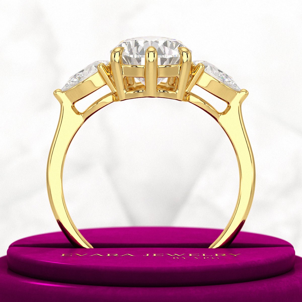 3 Carat Pear Cut Diamond Three Stone Engagement Ring - Evara Jewelry LLC