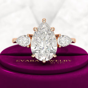 3 Carat Pear Cut Diamond Three Stone Engagement Ring - Evara Jewelry LLC