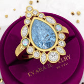 3 Carat Pear Cut Ice Blue Diamond Art Deco Ring with Opal - Evara Jewelry LLC