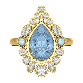 3 Carat Pear Cut Ice Blue Diamond Art Deco Ring with Opal - Evara Jewelry LLC