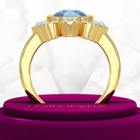 3 Carat Pear Cut Ice Blue Diamond Art Deco Ring with Opal - Evara Jewelry LLC