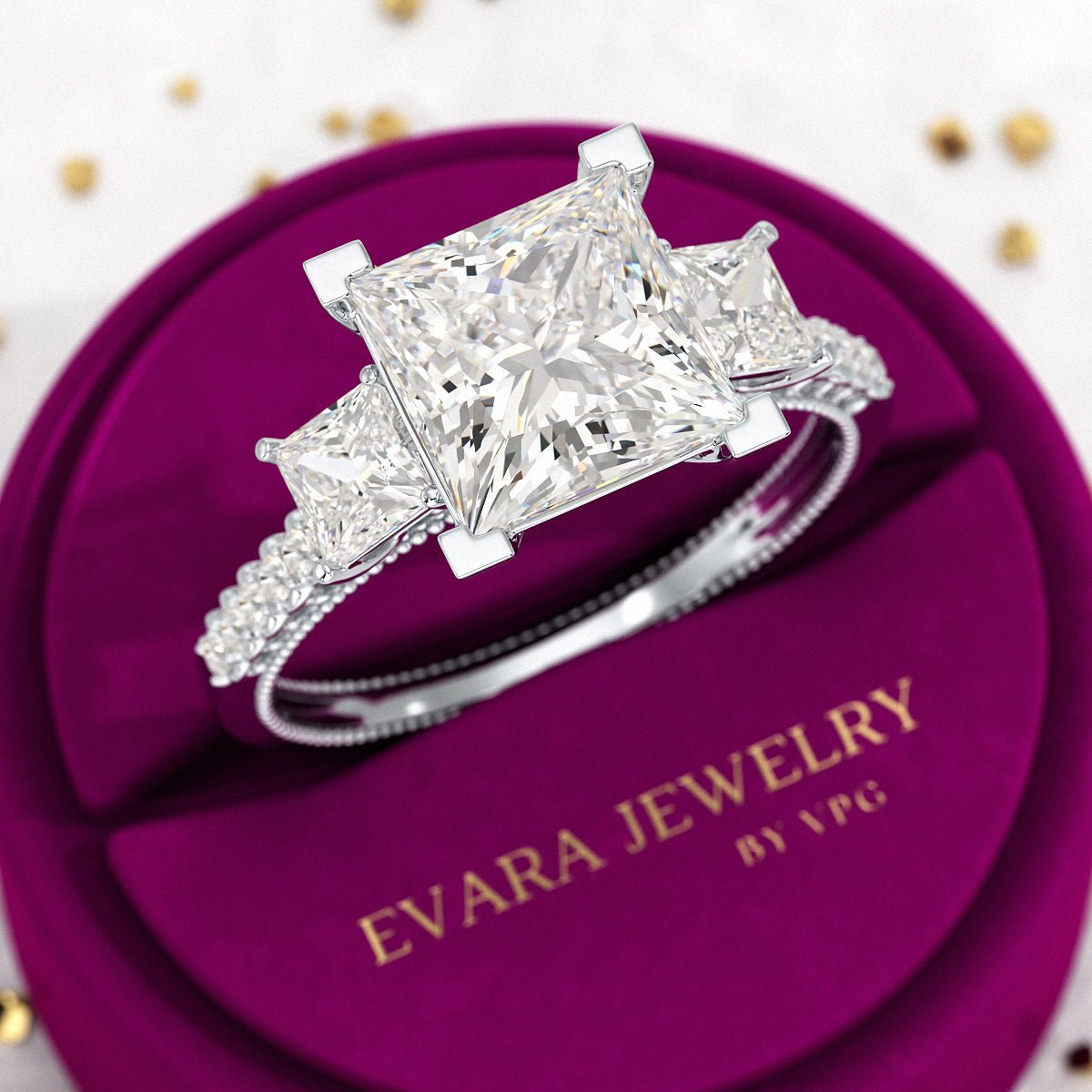 3 Carat Princess Cut Lab Grown Diamond Wedding Ring - Evara Jewelry LLC