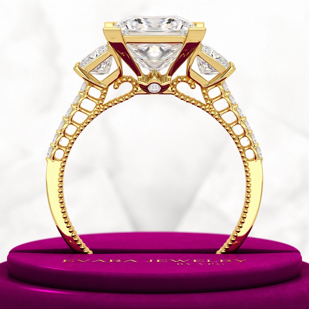 3 Carat Princess Cut Lab Grown Diamond Wedding Ring - Evara Jewelry LLC