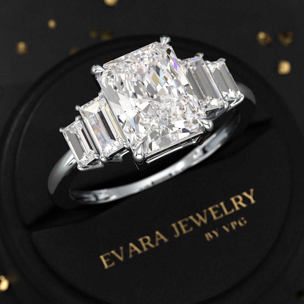 3 Carat Radiant Cut Lab Grown Diamond Art Deco Engagement Ring - Evara Jewelry LLC