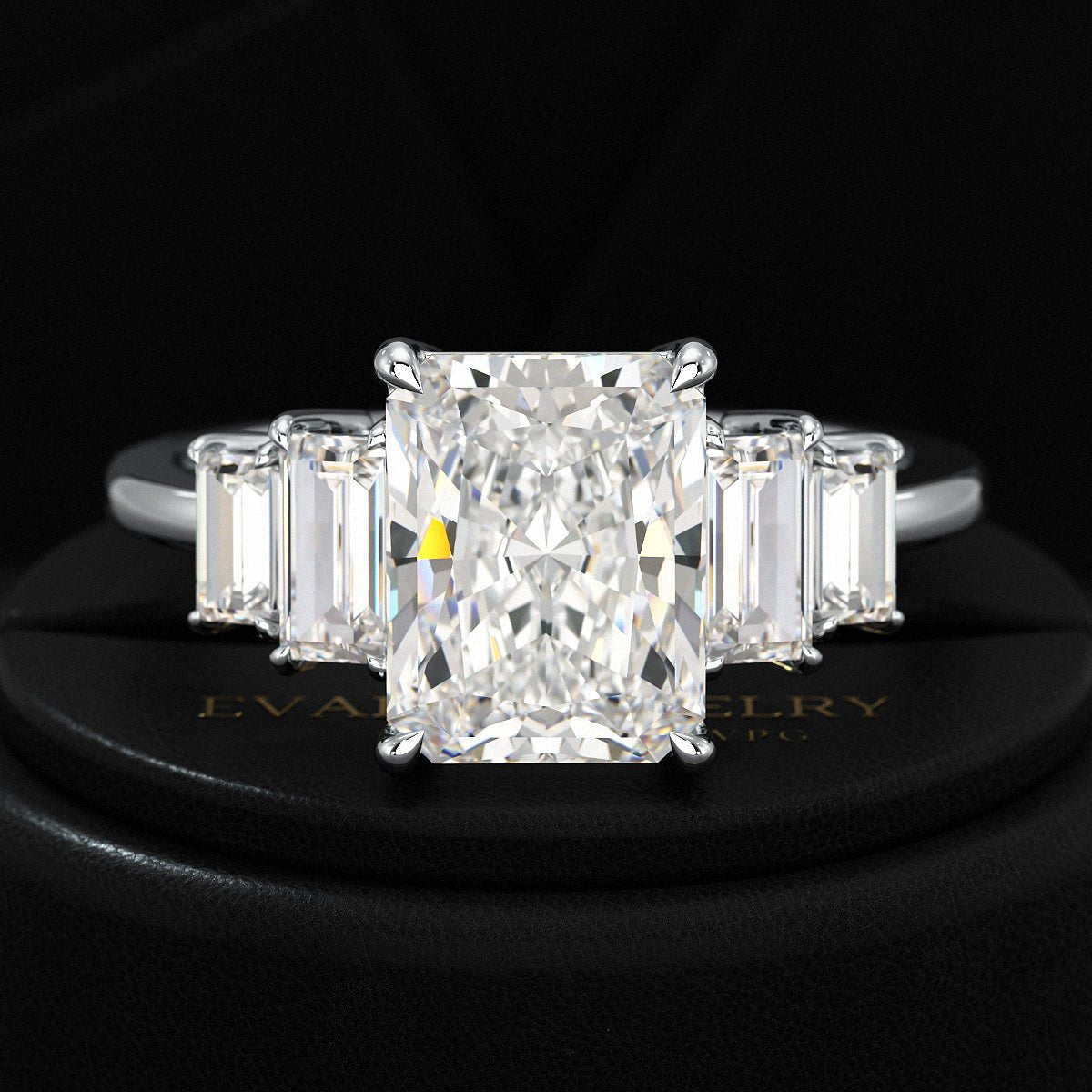 3 Carat Radiant Cut Lab Grown Diamond Art Deco Engagement Ring - Evara Jewelry LLC