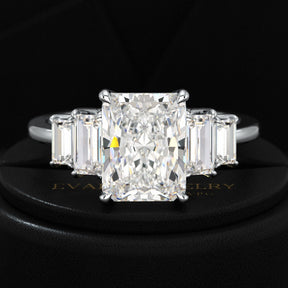 3 Carat Radiant Cut Lab Grown Diamond Art Deco Engagement Ring - Evara Jewelry LLC