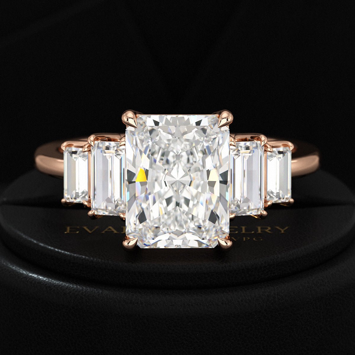 3 Carat Radiant Cut Lab Grown Diamond Art Deco Engagement Ring - Evara Jewelry LLC