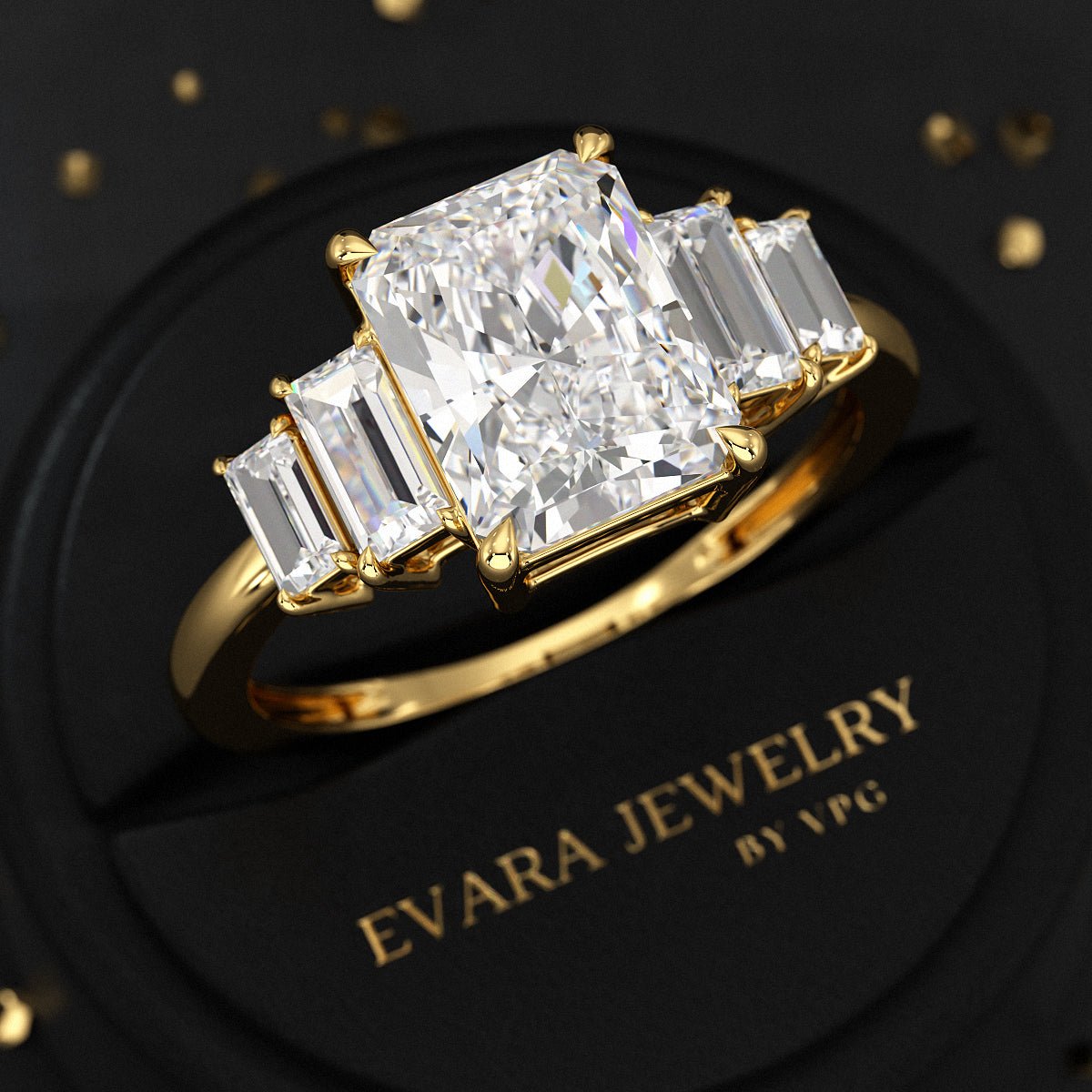 3 Carat Radiant Cut Lab Grown Diamond Art Deco Engagement Ring - Evara Jewelry LLC