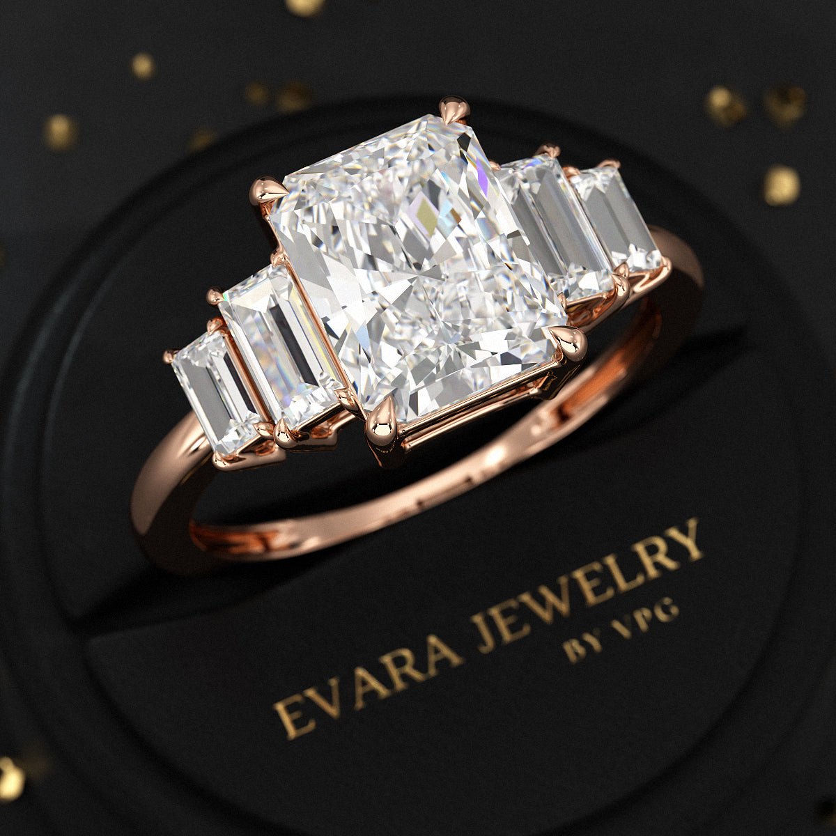 3 Carat Radiant Cut Lab Grown Diamond Art Deco Engagement Ring - Evara Jewelry LLC