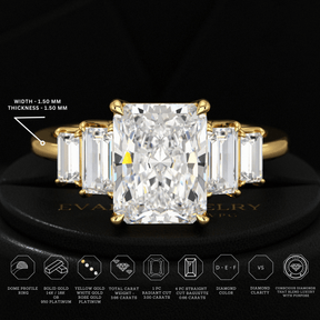 3 Carat Radiant Cut Lab Grown Diamond Art Deco Engagement Ring - Evara Jewelry LLC