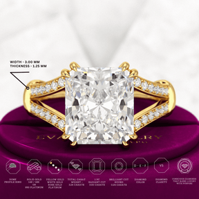 3 Carat Radiant Cut Lab Grown Diamond Split Shank Engagement Ring - Evara Jewelry LLC