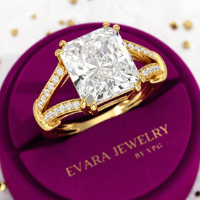 3 Carat Radiant Cut Lab Grown Diamond Split Shank Engagement Ring - Evara Jewelry LLC