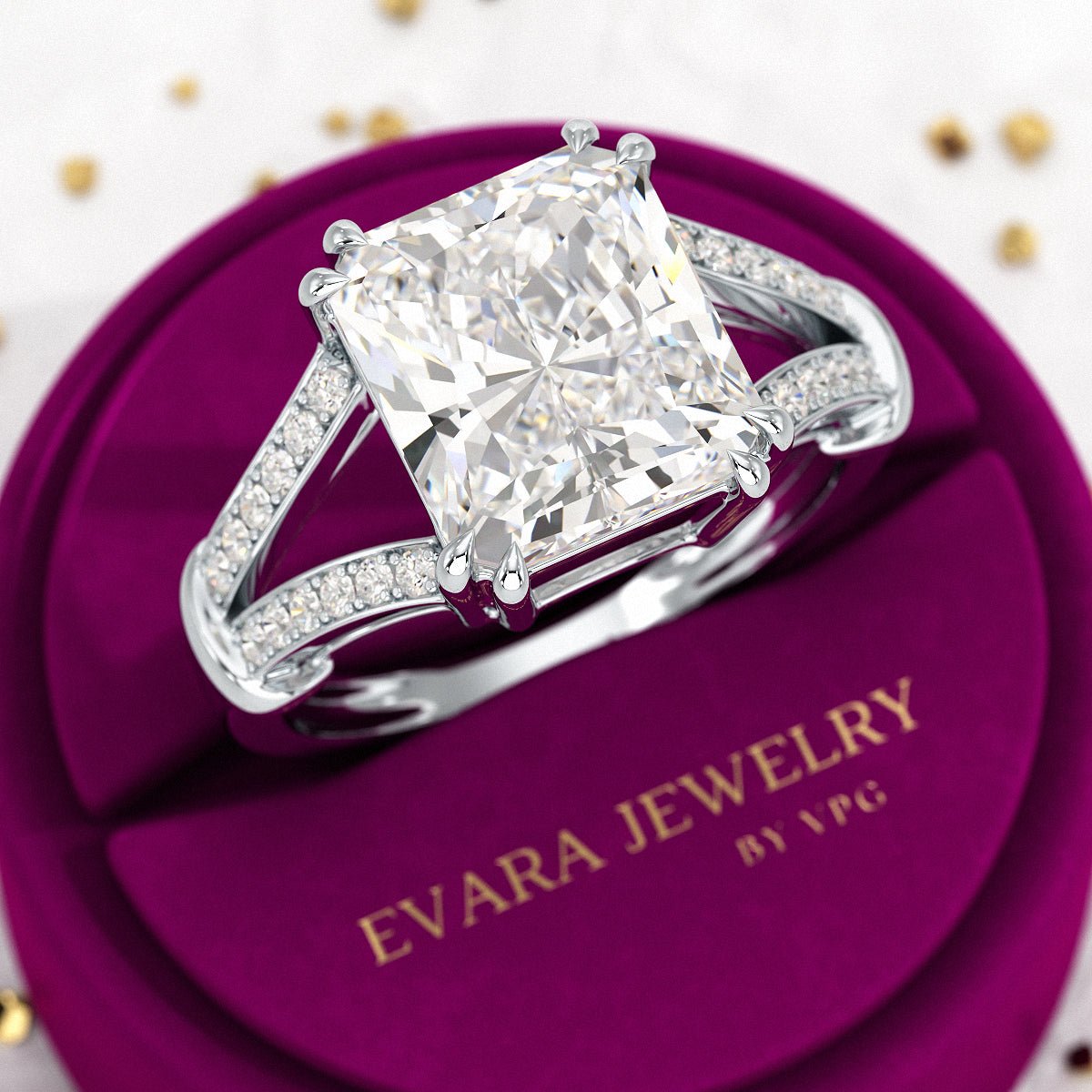 3 Carat Radiant Cut Lab Grown Diamond Split Shank Engagement Ring - Evara Jewelry LLC