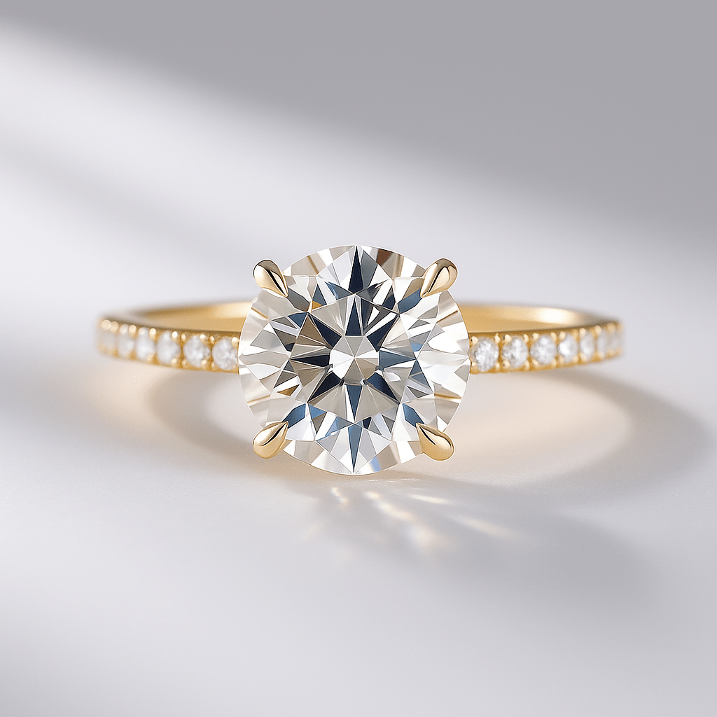 3 Carat Round Cut 4 Prong Engagement Ring with Pave Band - Evara Jewelry LLC