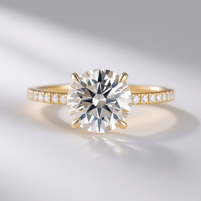 3 Carat Round Cut 4 Prong Engagement Ring with Pave Band - Evara Jewelry LLC