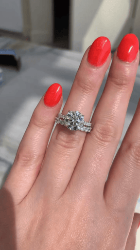 3 Carat Round Cut 4 Prong Engagement Ring with Pave Band - Evara Jewelry LLC