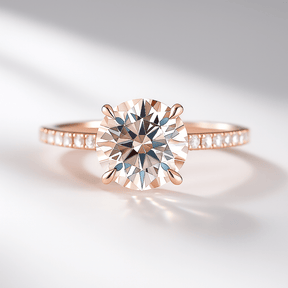 3 Carat Round Cut 4 Prong Engagement Ring with Pave Band - Evara Jewelry LLC