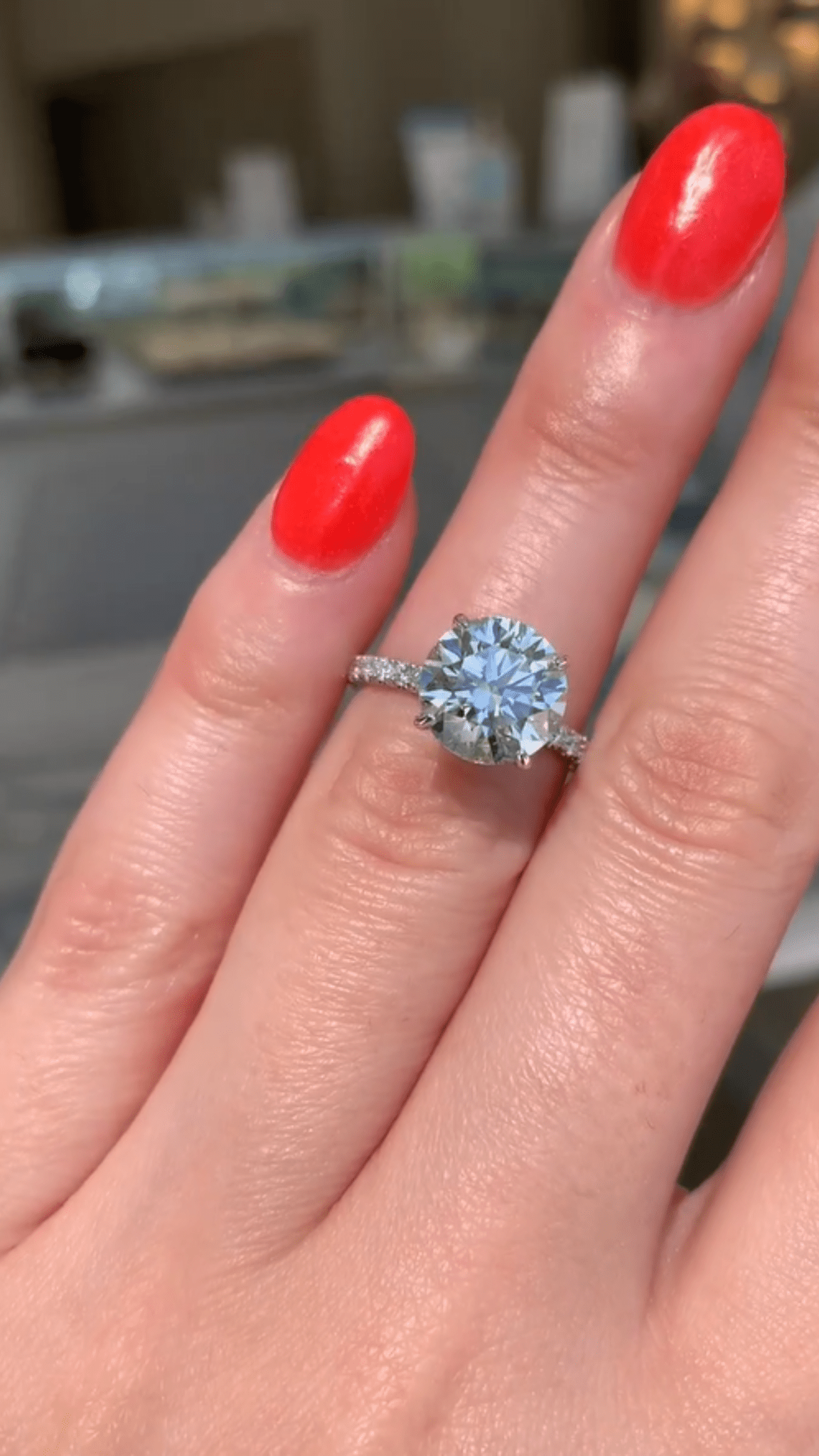 3 Carat Round Cut 4 Prong Engagement Ring with Pave Band - Evara Jewelry LLC