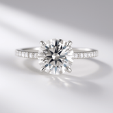 3 Carat Round Cut 4 Prong Engagement Ring with Pave Band - Evara Jewelry LLC