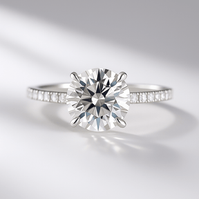 3 Carat Round Cut 4 Prong Engagement Ring with Pave Band - Evara Jewelry LLC