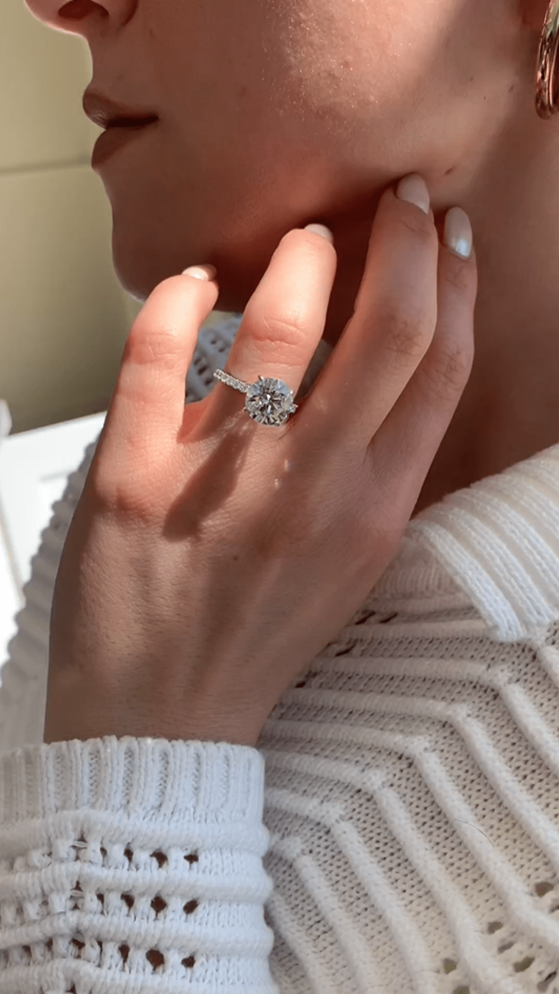 3 Carat Round Cut 4 Prong Engagement Ring with Pave Band - Evara Jewelry LLC