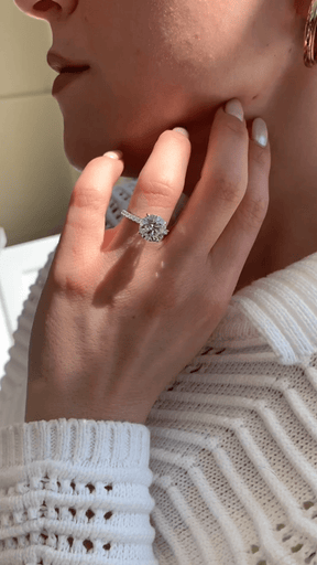 3 Carat Round Cut 4 Prong Engagement Ring with Pave Band - Evara Jewelry LLC