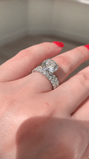 3 Carat Round Lab Grown Diamond Classic Wedding Ring with Pave Band - Evara Jewelry LLC