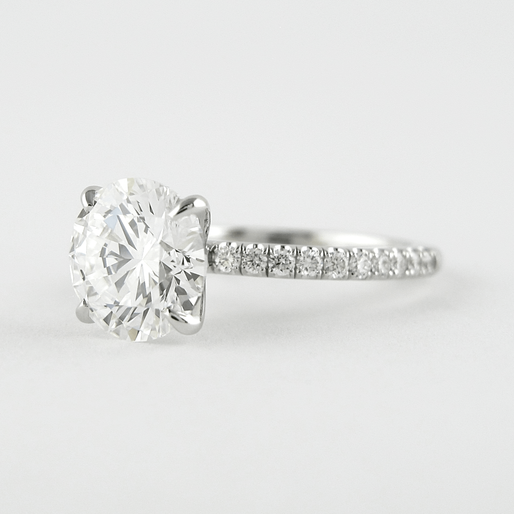 3 Carat Round Lab Grown Diamond Classic Wedding Ring with Pave Band - Evara Jewelry LLC