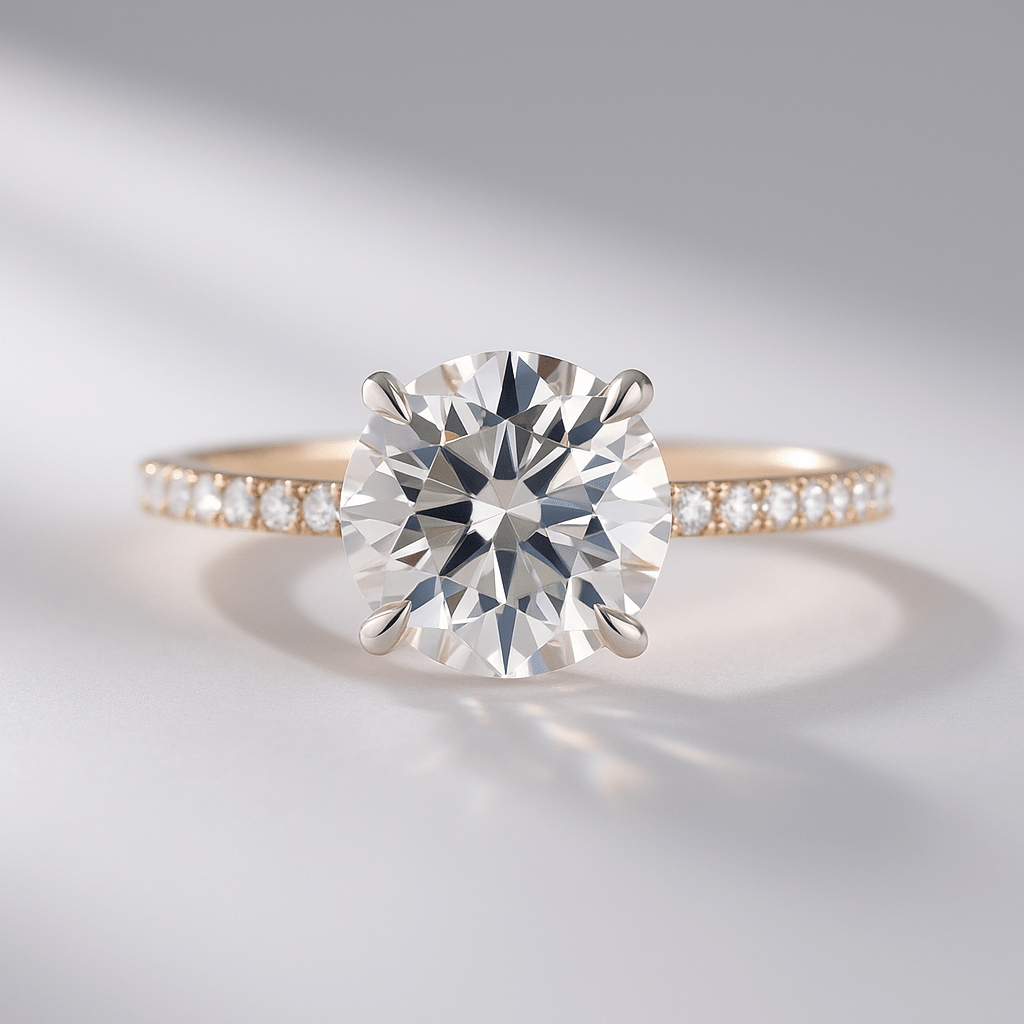 3 Carat Round Lab Grown Diamond Classic Wedding Ring with Pave Band - Evara Jewelry LLC