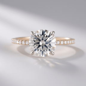 3 Carat Round Lab Grown Diamond Classic Wedding Ring with Pave Band - Evara Jewelry LLC