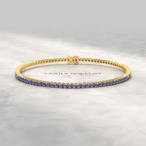 3.14 Carats Natural Blue Sapphire Tennis Bracelet in 14K/18K Solid Gold